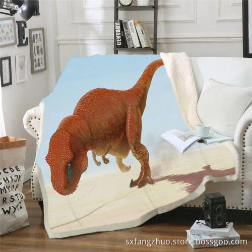 New design sherpa soft warm furry custom printed dinosaur flannel blanket
